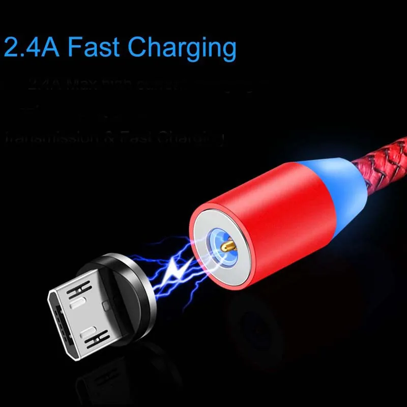 Магнитный кабель Micro USB в нейлоновой оплетке зарядное устройство со светодиодной
