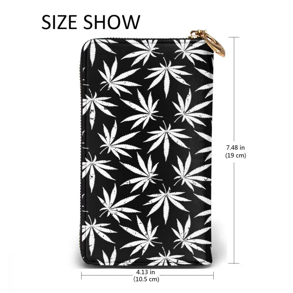 

Vintage White Hemp Mariguana Leaves Long Wallet with Credit Card Slots ID Holder Checkbook Organizer Zipper Coin Purse