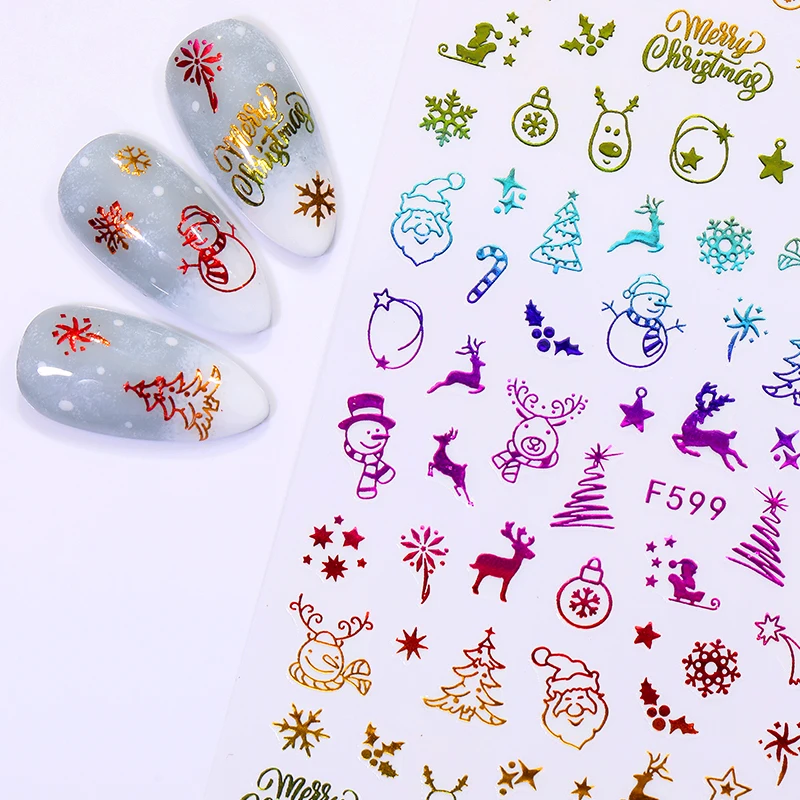 1 лист 3D наклеек для ногтей со снежинками оленями Санта Клаусом рождественские