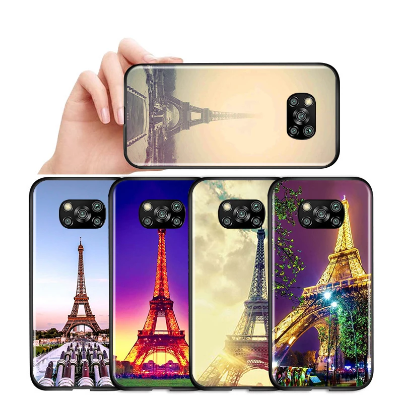 Black Cover Beautiful Eiffel tower for Xiaomi Mi Mix 3 A3 A2 A1 Poco M3 M2 C3 X3 X2 NFC F2 F1 CC9 CC9E Pro Phone Case