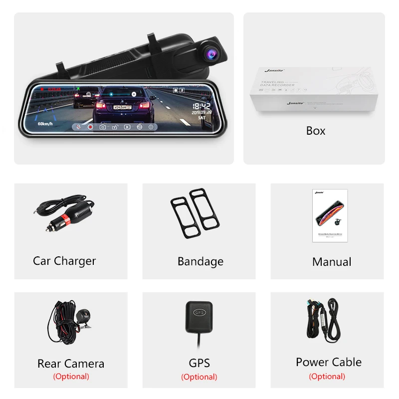 Jansite 10 дюймовая шпилька для потоковой передачи зеркало Видеорегистраторы