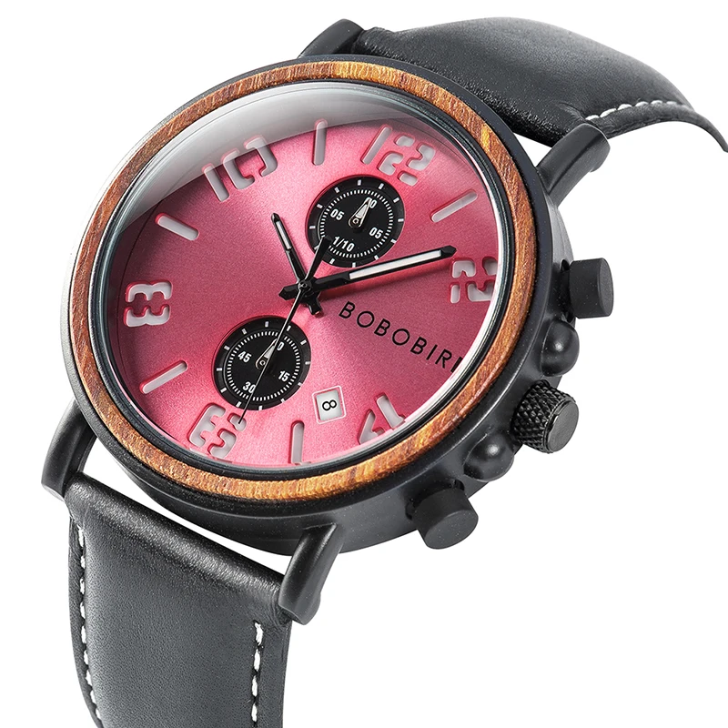 Reloj hombre BOBO BIRD водонепроницаемые часы для мужчин Топ роскошные стильные светящиеся часы Отображение даты деревянные часы для мужчин рождественские подарки - Цвет: pink color