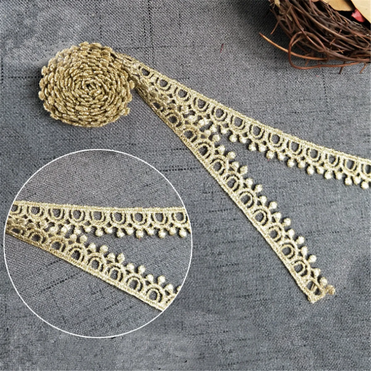 

1Yd Vintage Gold Lace Trim Ribbon Embroidery DIY Wedding Full Dress Sewing Craft