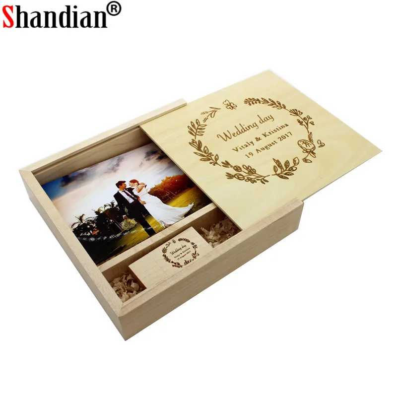 

SHANDIAN Free logo Maple Photo Album usb + Box usb flash drive Pendrive 4GB~64GB Photography Wedding gift box 170*170*35 mm