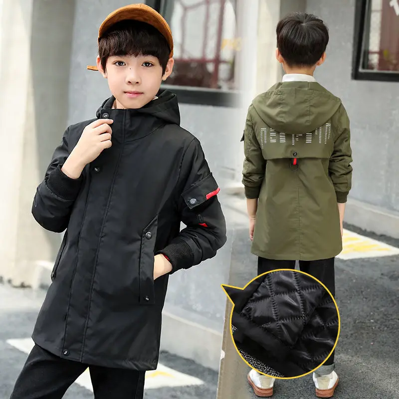 

Boy Jackets For Spring Autumn Children's Coat 2021 New Fashion Casual Plus Cotton Outerwear Hooded Letters Print Kids Clothes