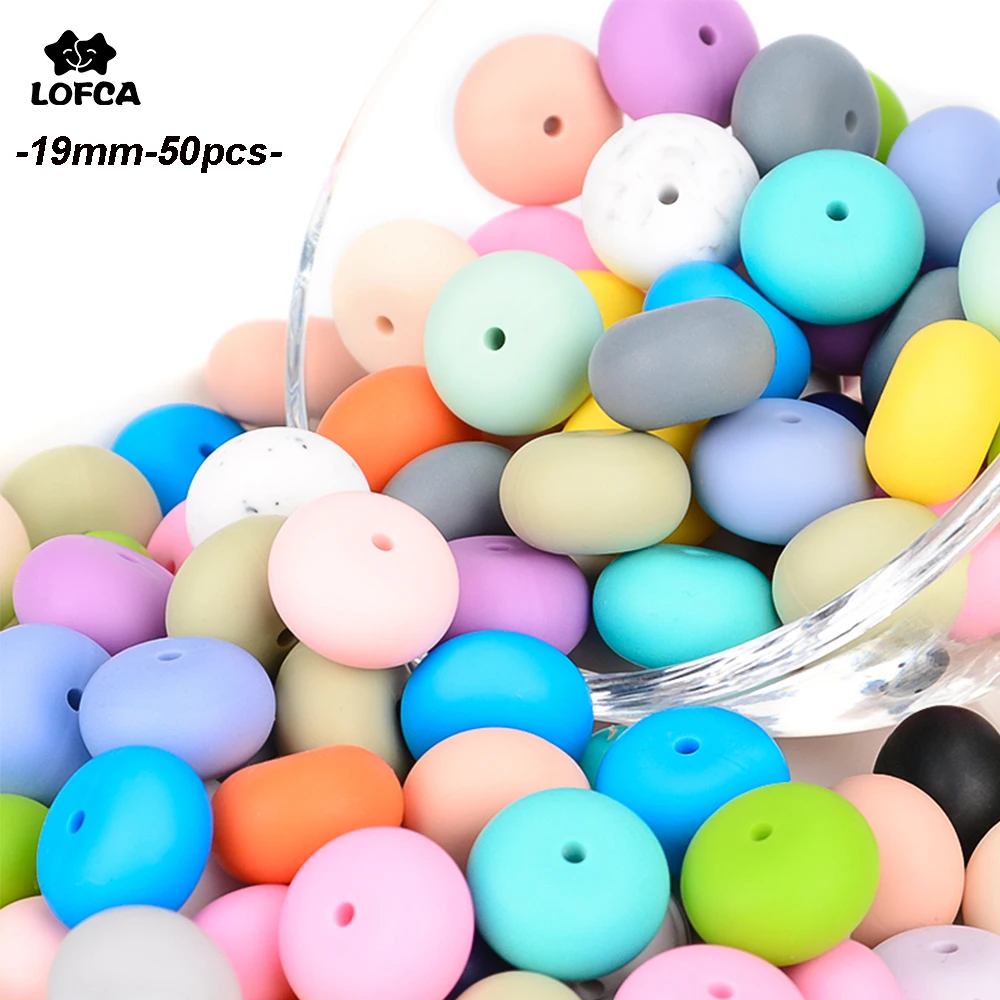 LOFCA 50pcs Abacus Silicone Beads 19mm Baby Teething Beads BPA Free Food Grade DIY Pacifier Clip Chew Jewelry Making Toy