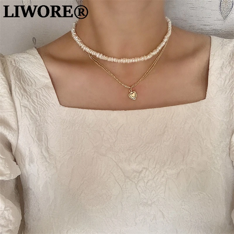

Liwore Fashion Baroque Pearl Necklace For Women Oval Beaded Choker Pendant Necklace Jewelry Wholesale