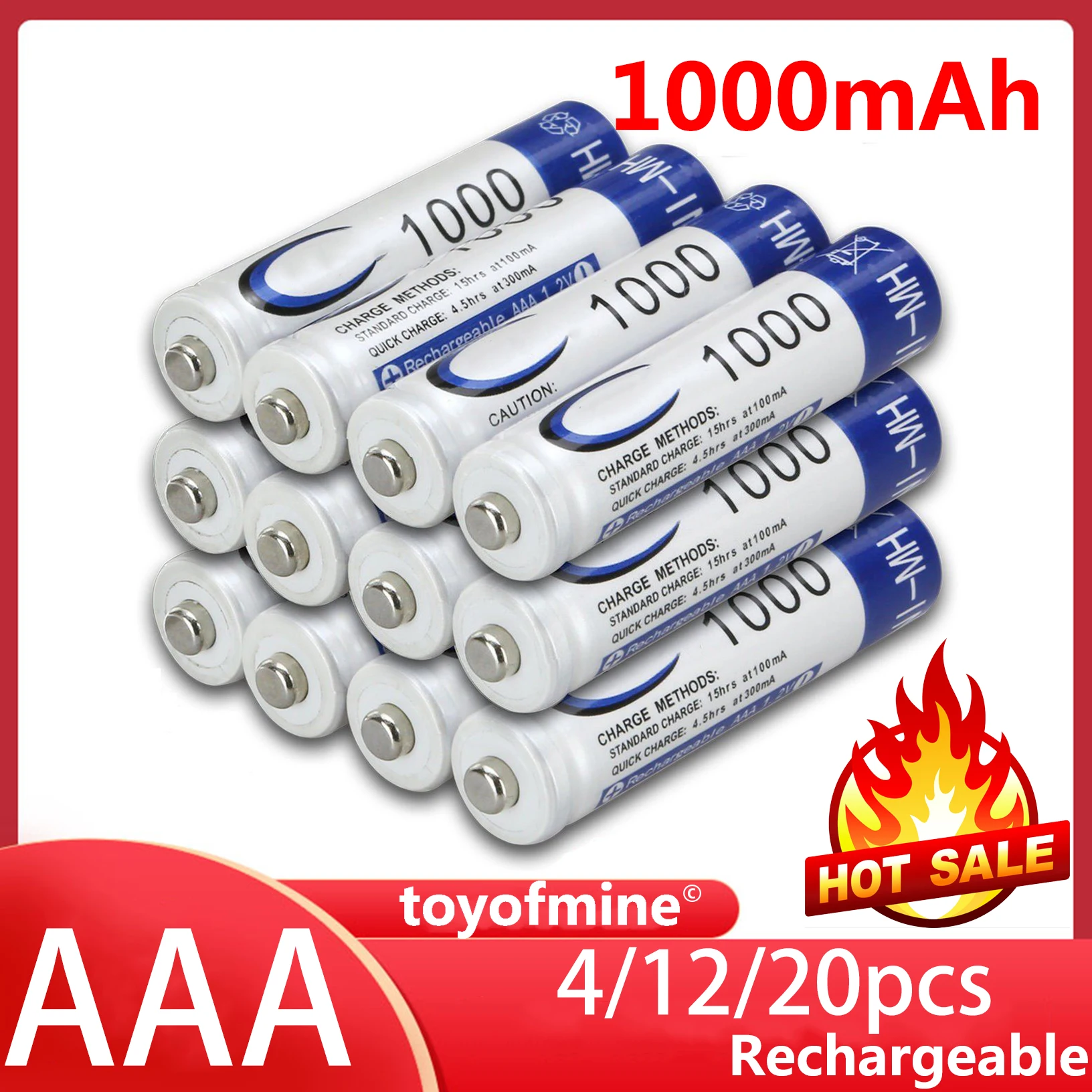 4 20 Новый бренд AA 3000 мАч AAA 1000 перезаряжаемая батарея Ni MH 1 2 в для