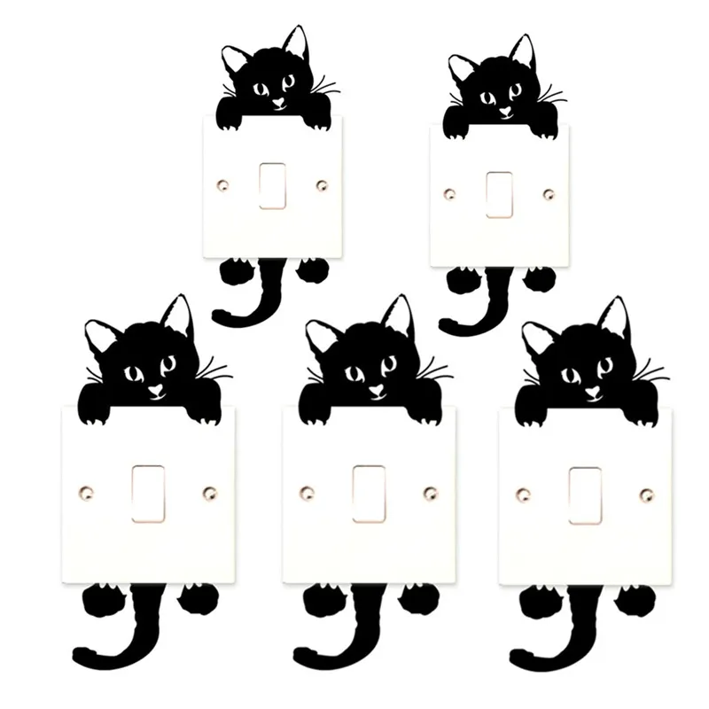 1/3/5 шт. милые черные стикер на стену с кошкой для выключателя света декоративные