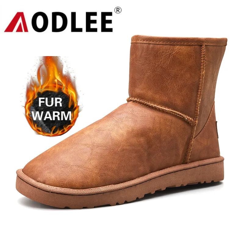 Мужские Водонепроницаемые ботинки кожаные повседневные ботильоны с плюшем