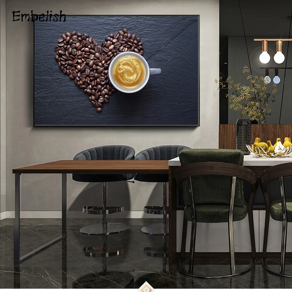 

Embelish 1 Pieces Coffee Wall Art Poster For Living Room Kitchen Decor Framed Pictures Modern Home Decor HD Canvas Paintings