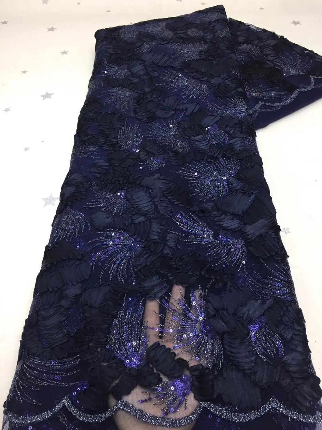

Christmas Navy Blue Sequined Embroidered Net Lace Fabrics Classical Design For Indian Women Evening Party Dresses Sequins Lace