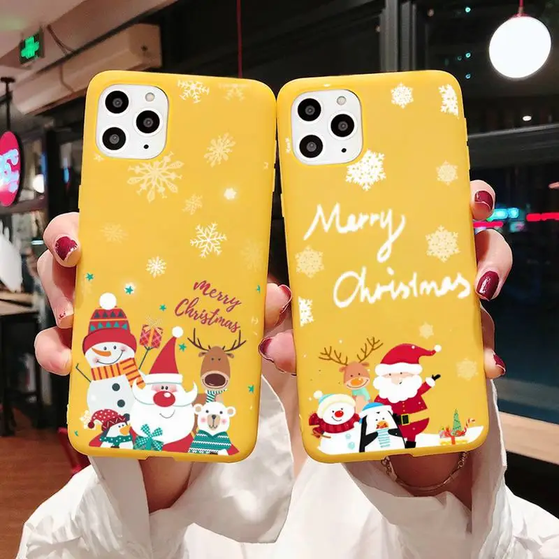 

christmas Phone Case Yellow Candy Color for iPhone 11 12 mini pro XS MAX 8 7 6 6S Plus X SE 2020 XR