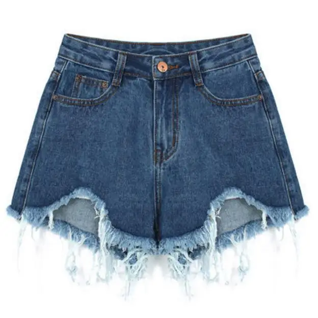 Женские джинсовые шорты с высокой талией потертые мини-шорты широкими штанинами
