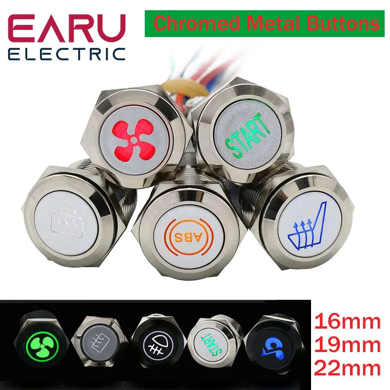 16/19/22mm Chromed Metal Push Button Switch LED Light DIY Logo Symbol
Icon Signal Customization Waterproof Car Power Switch 12V