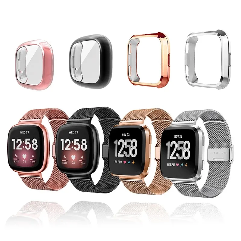 Миланский ремешок для Fitbit Versa 2 3 Sense Lite Band с ТПУ чехол Защита экрана бампер