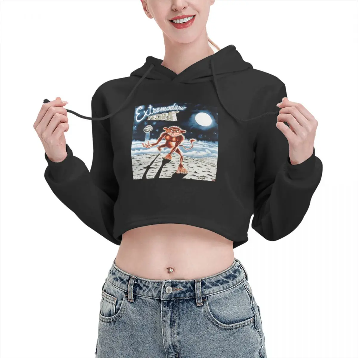 

Open navel Cat Ear Hoodie Sweater Extremoduro Pedra Delantera Por Ramone Hooded rope Funny Novelty sexy Print R251 Hoodie
