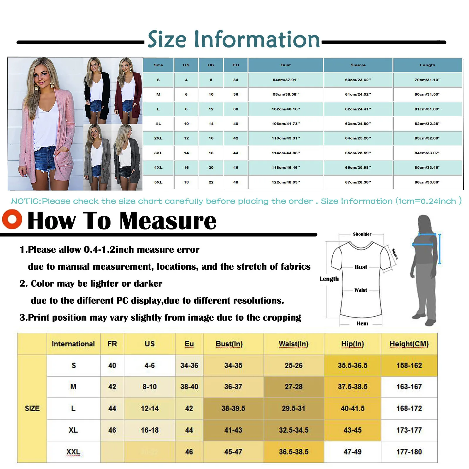 

Fashion Womens Solid Colors Open Front Cardigan Sweater Long Sleeve Pockets Mid Length Loose Coat Knittwear Chaquetas Mujer#g3