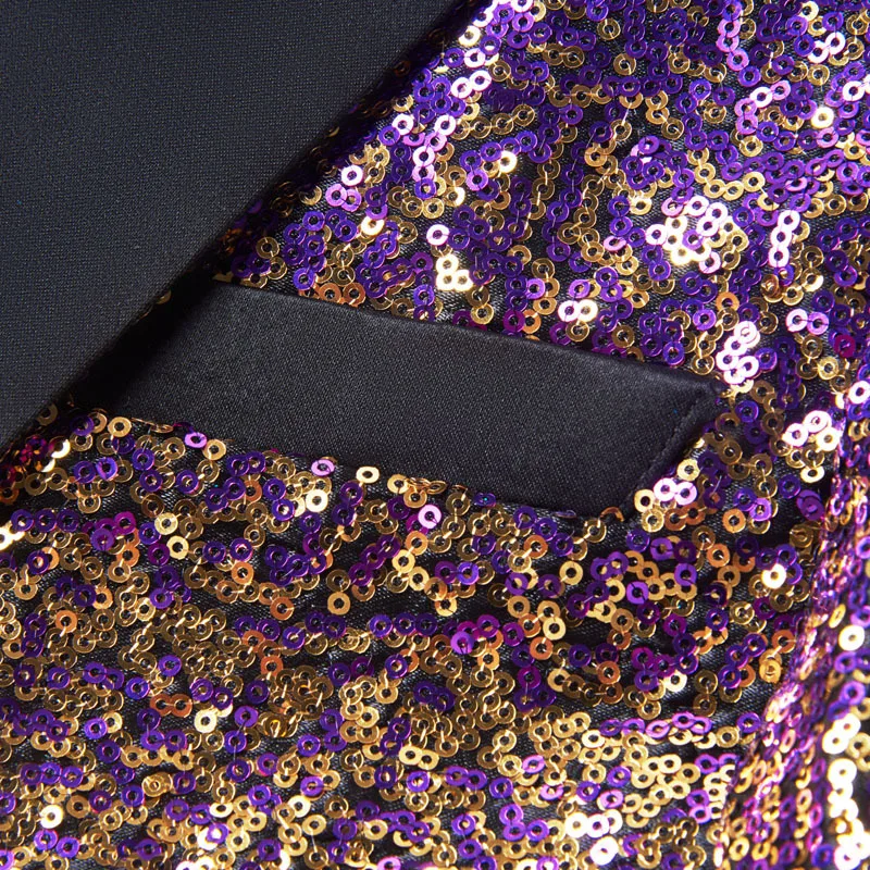 PYJTRL Men Stylish Gradual Change Gold Purple Blue Pink Green Sequins Suit Jacket Party Wedding Banquet Nightclub Singers Blazer | Мужская
