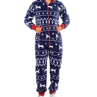 winter mens jumpsuit soft fleece warm printed long sleeve hooded zip up romper casual pyjamas homewear onesies sleepwear