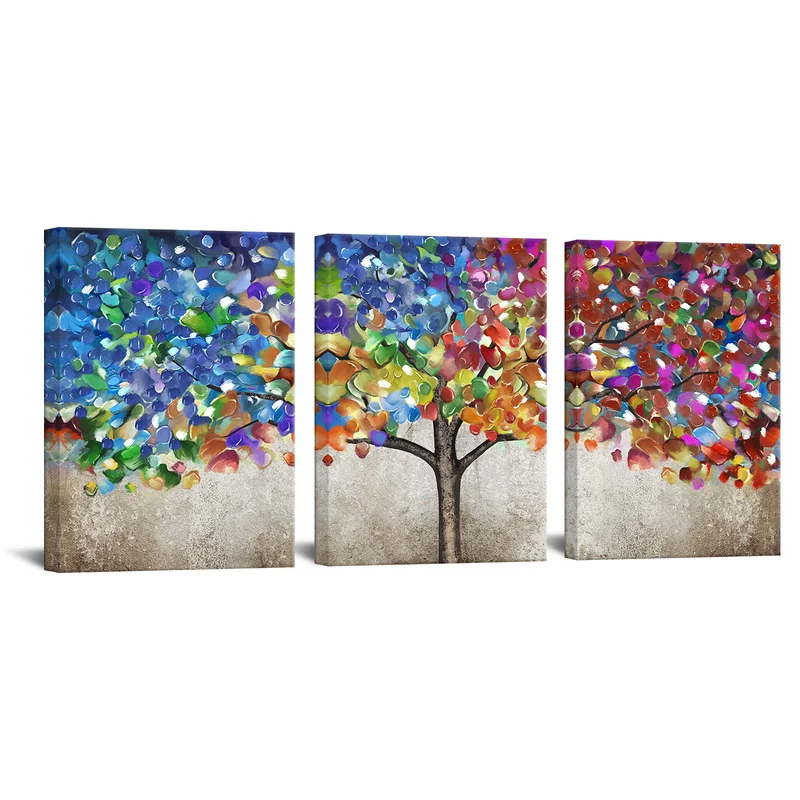 

3 Pcs Canvas Posters and Prints Living Room One Colorful Tree Print Home Decor Poster Abstract Oil Painting Room Decoration