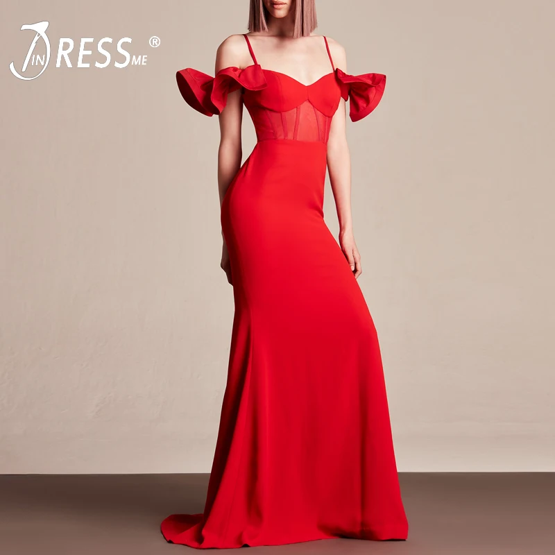 Новинка 2019 модное женское вечернее Клубное элегантное красное платье INDRESSME