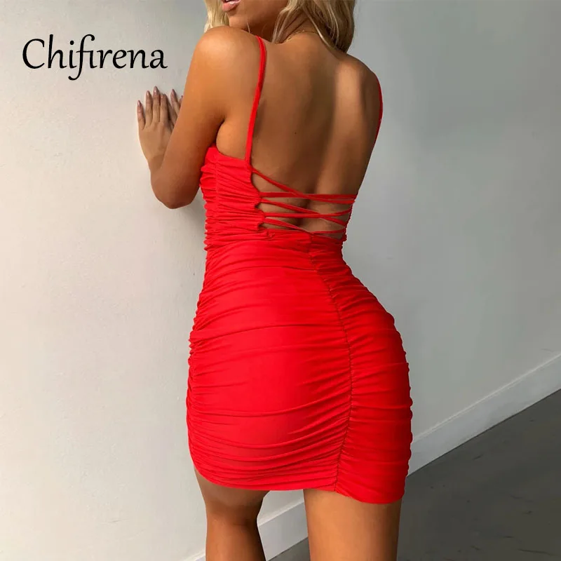 Женское облегающее мини платье с рюшами Chifirena сарафан открытой спиной без