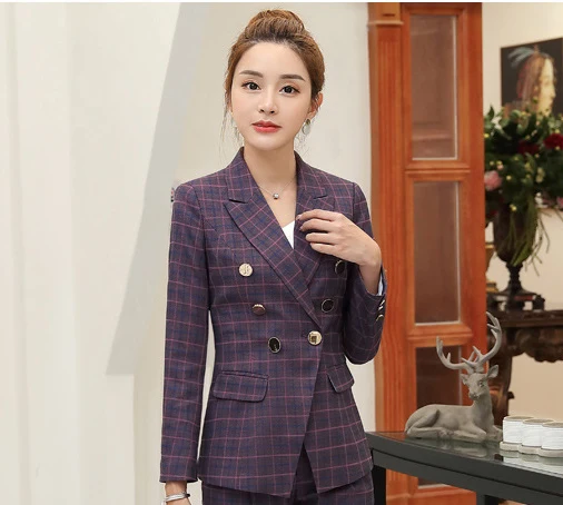 Suit-A Высококачественные профессиональные женские костюмы большого размера S-4XL осень и зима тонкий длинный рукав блейзер тонкий брючный костюм - Цвет: Suit-A
