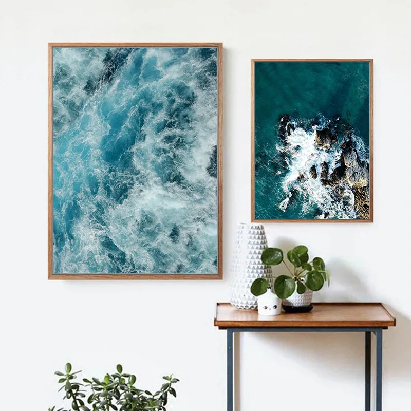 

Scandinavian Minimalist Ocean Wave Wall Art Landscape Canvas Posters Nordic Style Prints Painting Picture for Living Room Decor