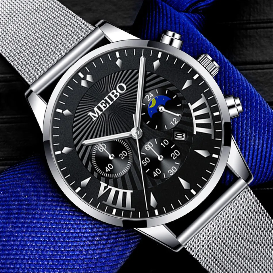 Новый хит Для мужчин часы класса люкс Нержавеющая сталь сетка календарь для