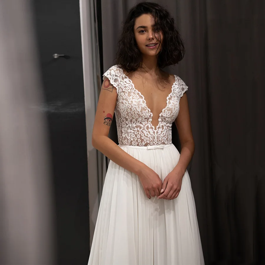 Простое свадебное платье Vestidos De Novia, кружевное, шифоновое, Пляжное, свадебные платья большого размера mariage trouwjurk