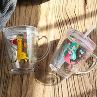 350ml household children tempered glass milk cup with scale and handle glass cup straw cup water cup sealed and leak proof