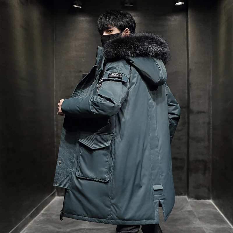 New Men Winter Jacket Male Thick Warm Long Pockets Coat Fur Collar Hooded Thermal Parkas Outerwear Snow Wear Men's Clothing