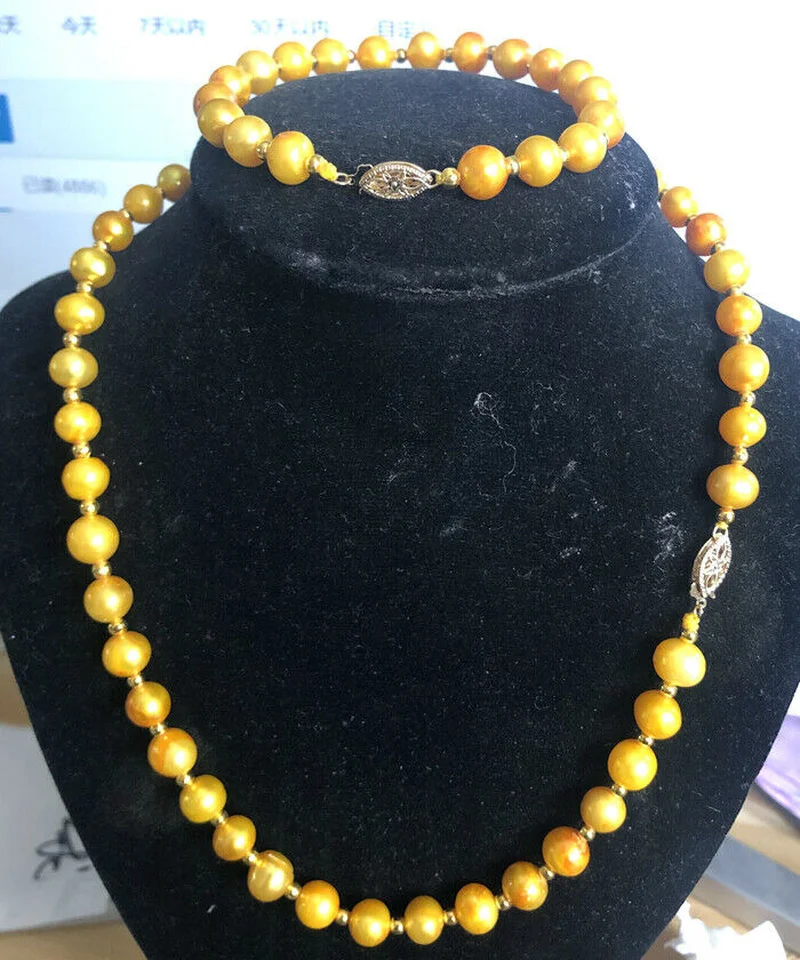 

New 8-9mm NATURAL GOLDEN SOUTH SEA PEARL BRACELET 7.5-8" necklace 18" 14K