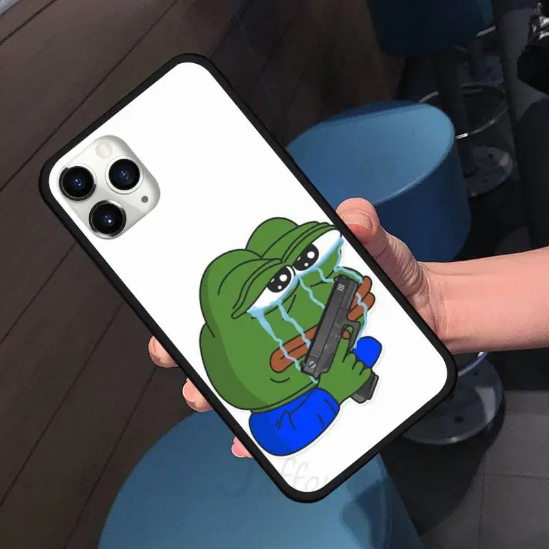 

Frog pepe meme Sad funny gun Phone Case For iphone 7 8 12 11 XR XS pro Max Mini plus Soft silicone cover shell funda
