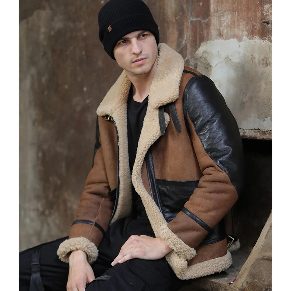 

Меховая овчина SANI Мужская официальная Повседневная Коричневая Куртка из натуральной кожи Толстая меховая одежда из натурального меха