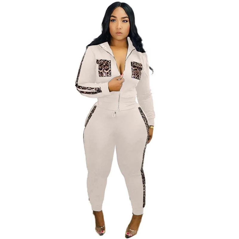 Женский спортивный костюм из двух предметов топ на молнии с леопардовым принтом
