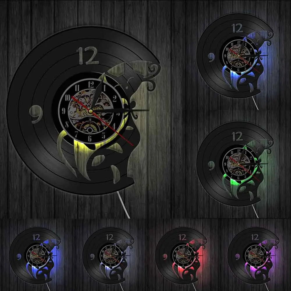 Настенные часы в современном стиле винтажные виниловые с рисунком кошки Китти