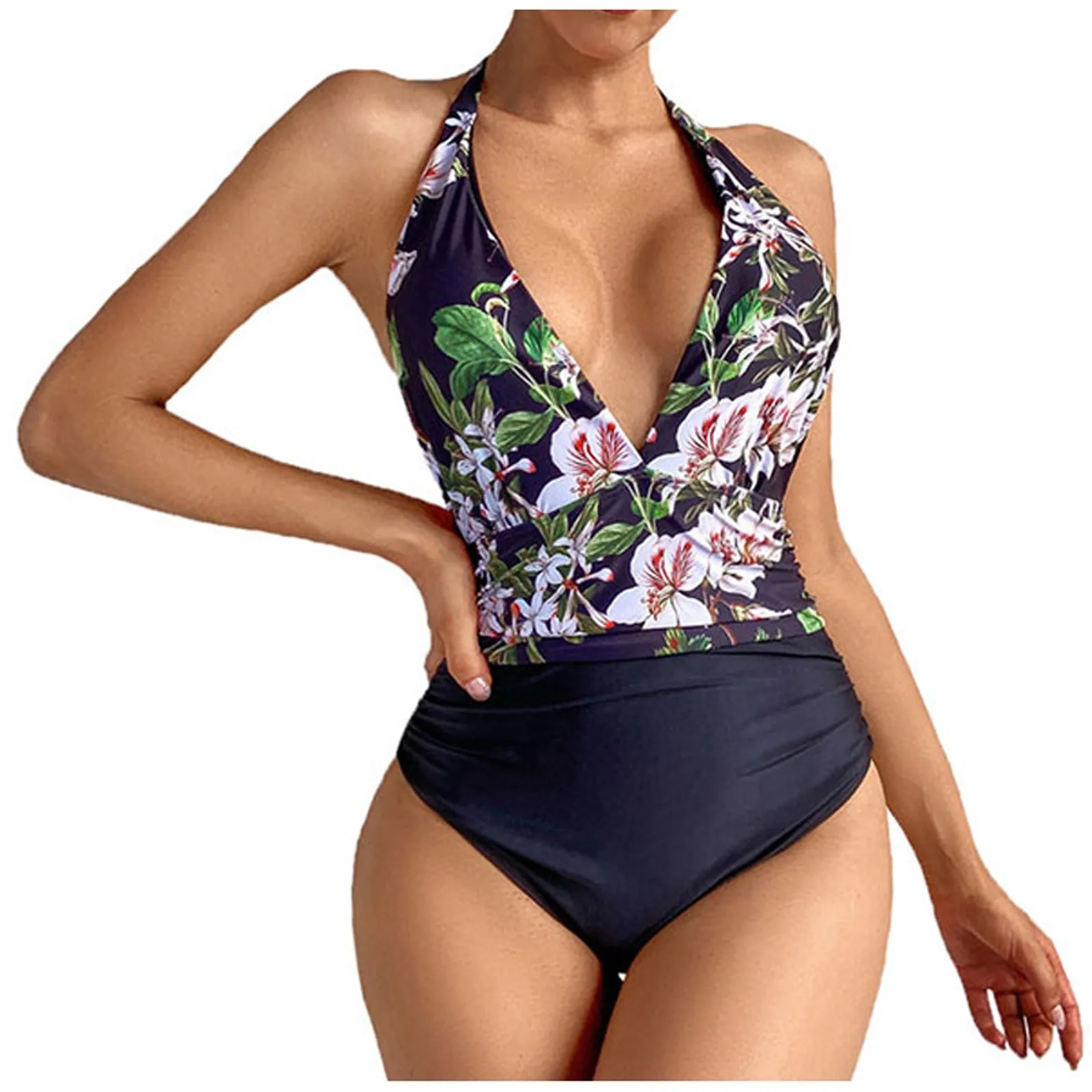 Летние Купальники с V-образным вырезом и принтом листьев 2 шт. | Женская одежда