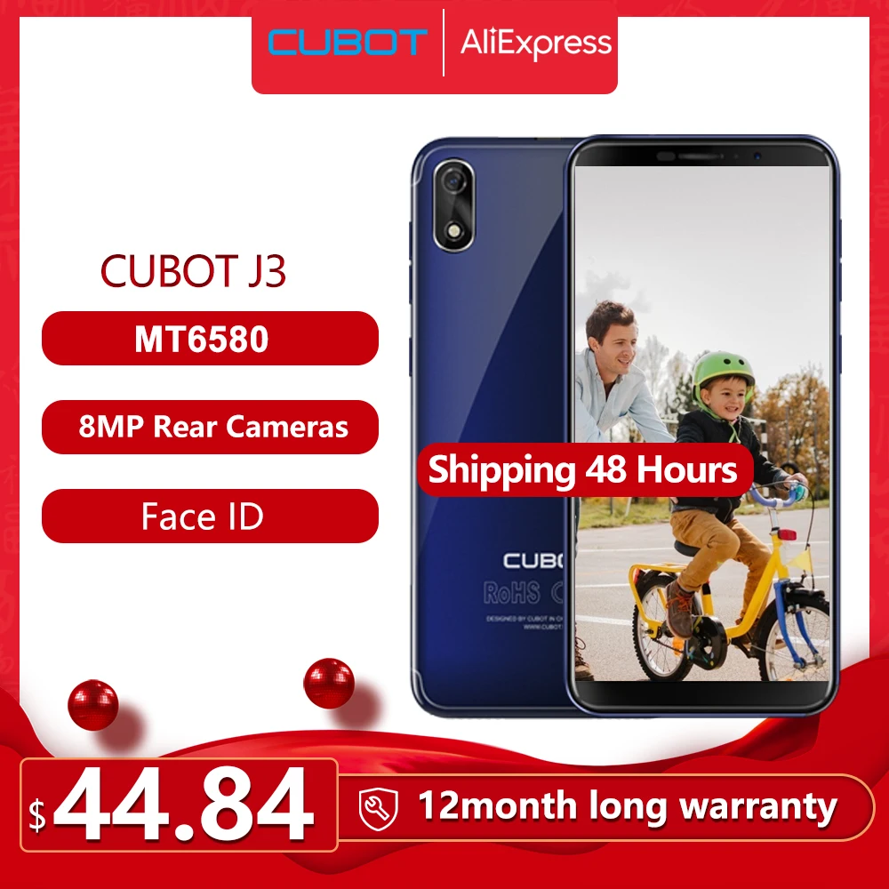 Cubot J3 Смартфон Google Android Go Face ID 5 &quot18:9 полный Экран MT6580 Quad Core 1 Гб + 16 Телефон Dual SIM