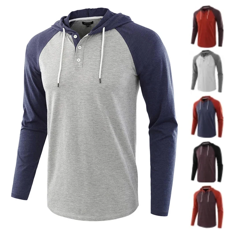 Футболка мужская с капюшоном хлопковая тенниска длинными рукавами повседневная