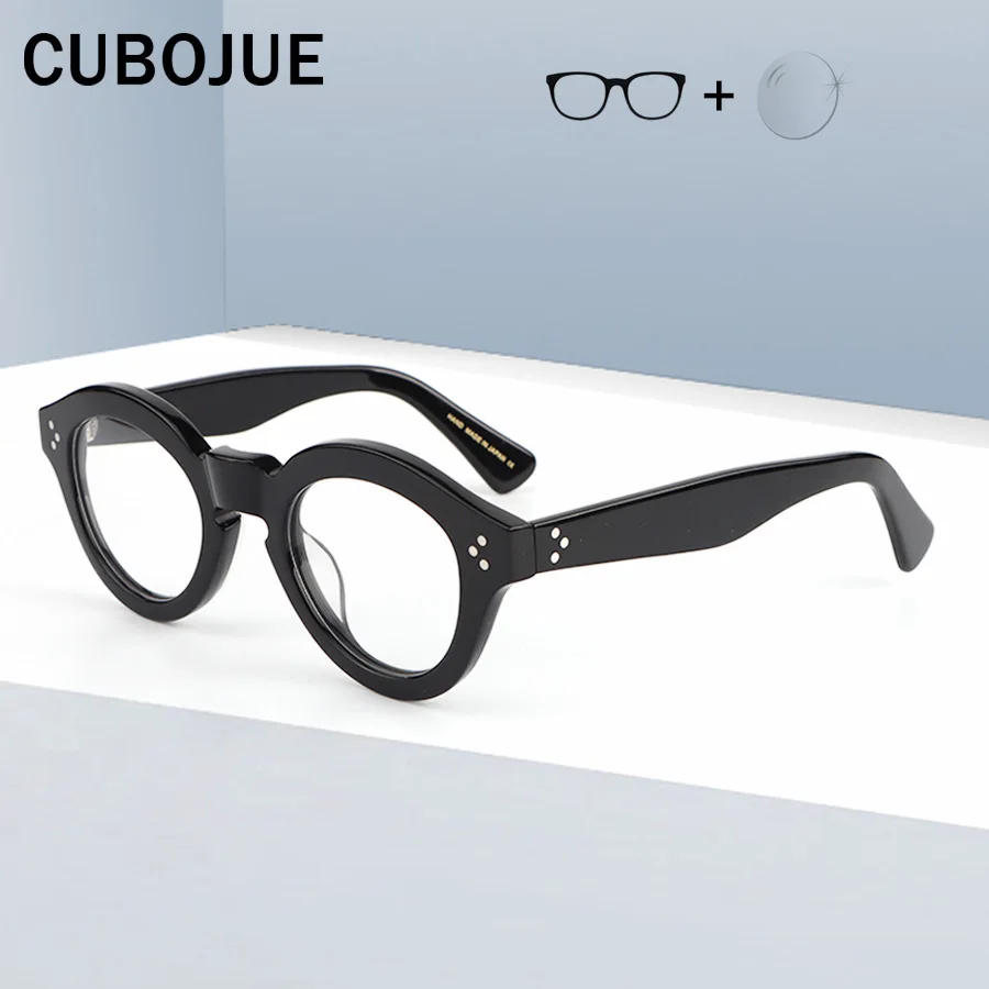 

CUBOJUE ацетатные винтажные очки для мужчин и женщин, мужские оправы для очков, мужские очки с прозрачными линзами, поддельные толстые тяжелые ...