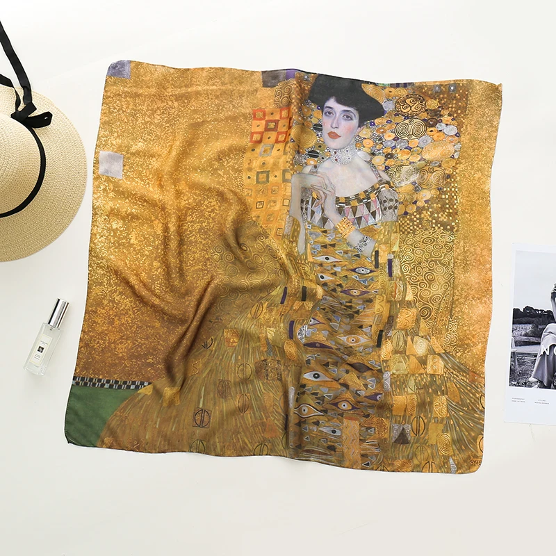 Женская повязка на голову Gustav Klimt Модная шелковая квадратная Бандана с рисунком
