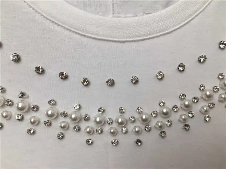 

Summer Fashion 2021 Women/men's High quality diamonds pearls beading Cotton T-shirts Top B432