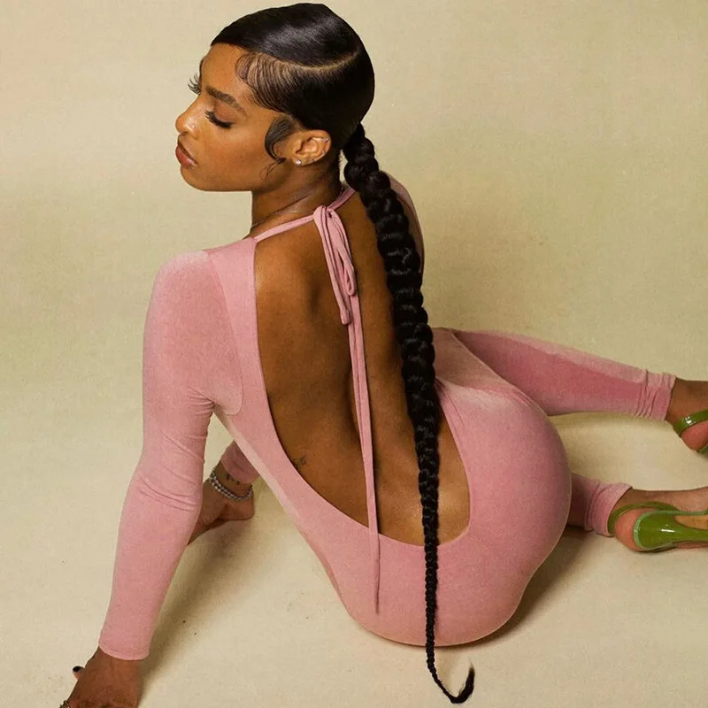 Женский спортивный комбинезон с глубоким V-образным вырезом открытой спиной и