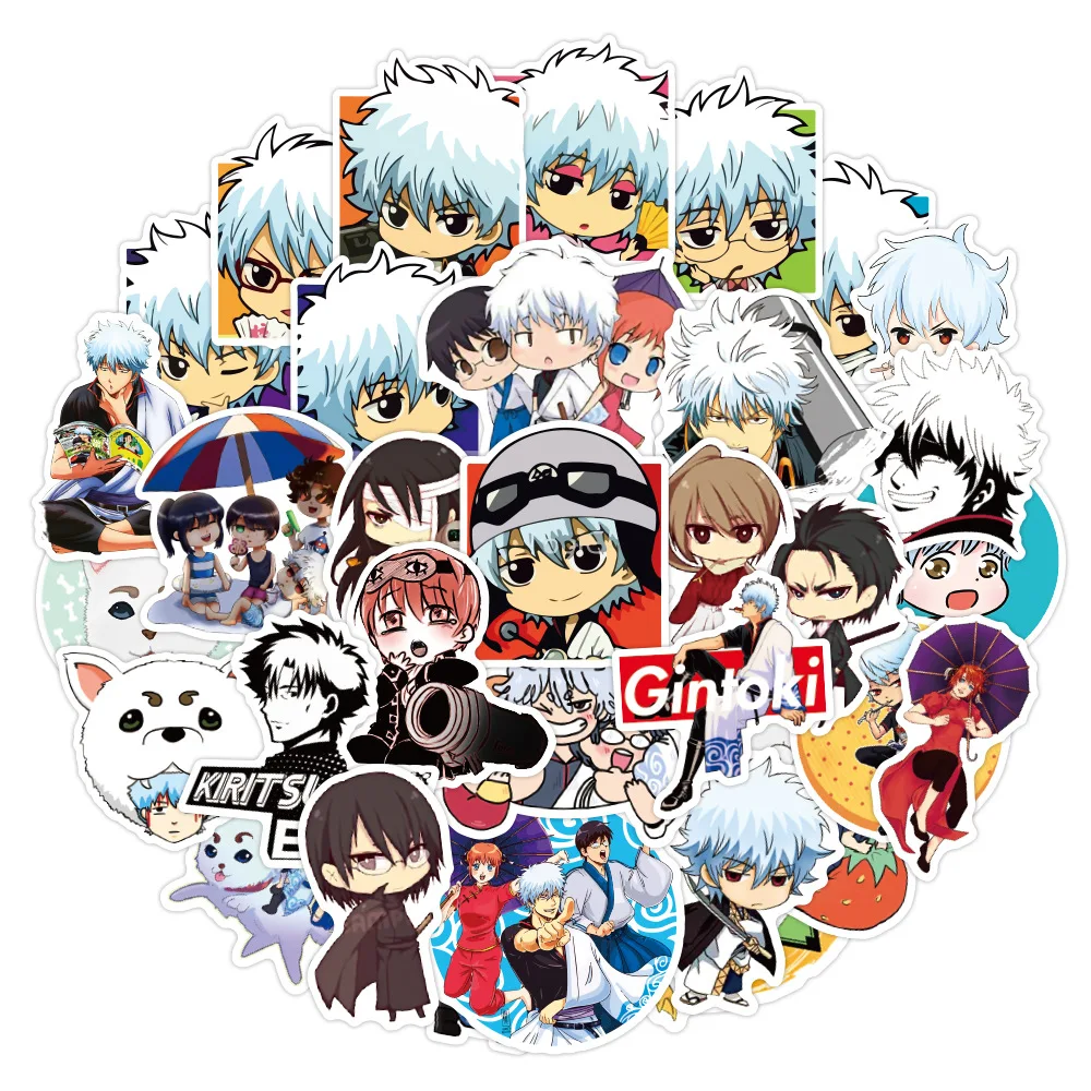 50 Uds Anime japon&eacute;s pegatinas GINTAMA para DIY juguete Skateboard Snowboard port&aacute;til equipaje de bicicleta de los ni&ntilde;os pegatinas-3