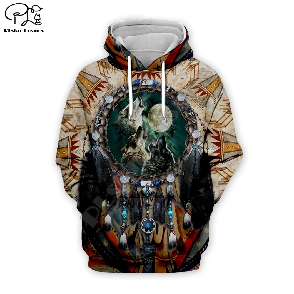 Мужские Индийский Родной волк с принтом по всему размеру 3d толстовки Харадзюку