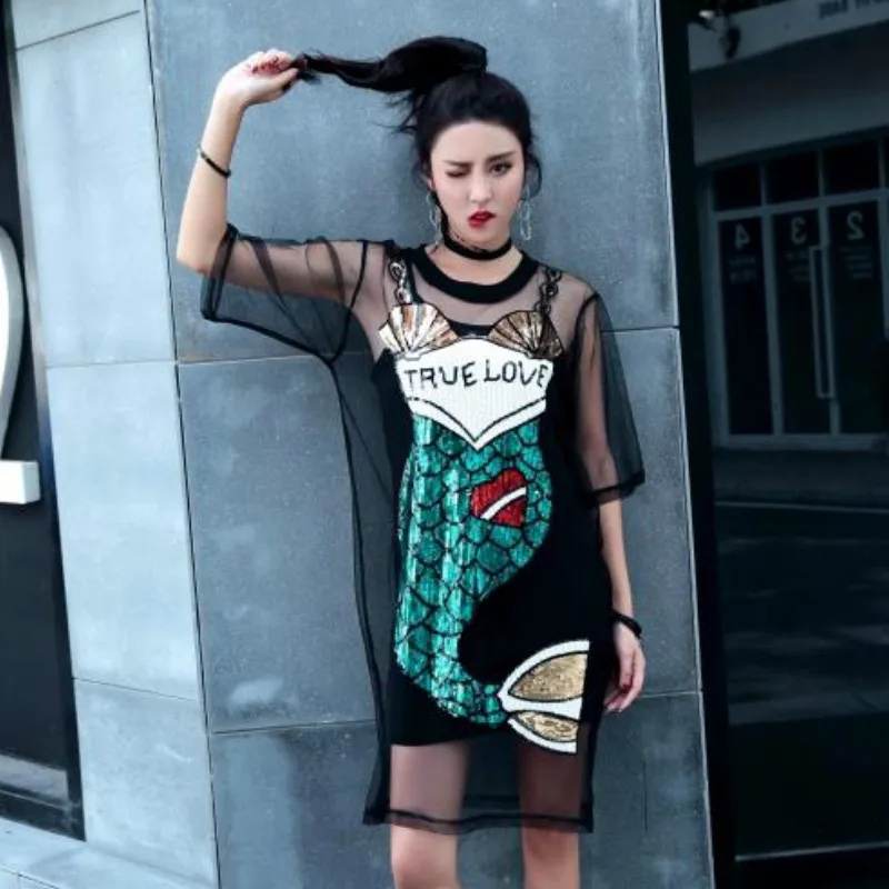 Роскошное Сетчатое платье-Русалка с вышивкой и блестками газовая рубашка