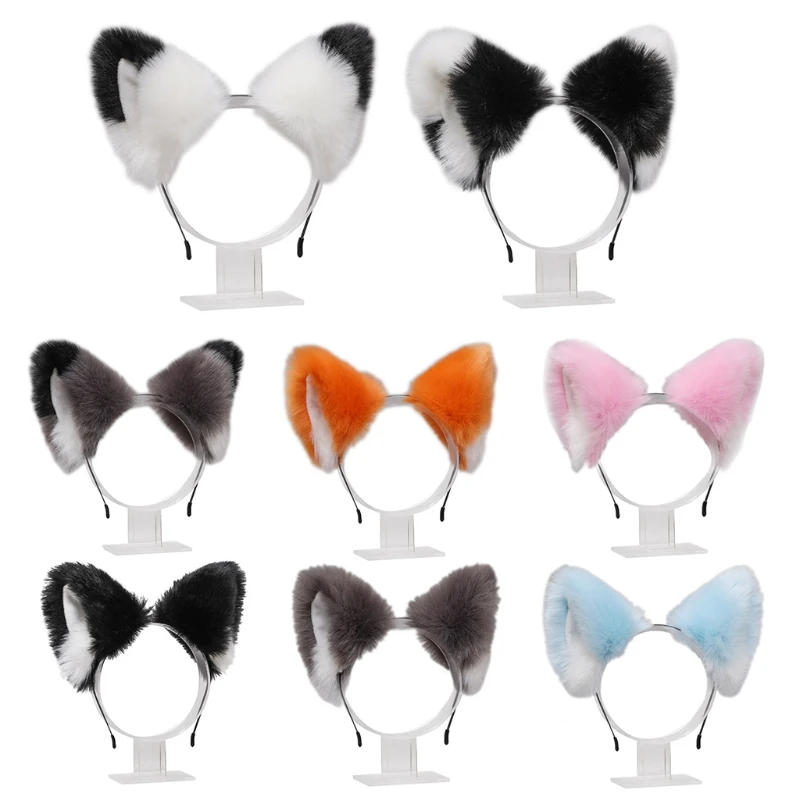 Women Realistic Long Furry Animal Cat Ears Headband Lolita Kawaii Anime Hair Hoop Halloween Cosplay Party Headpiece