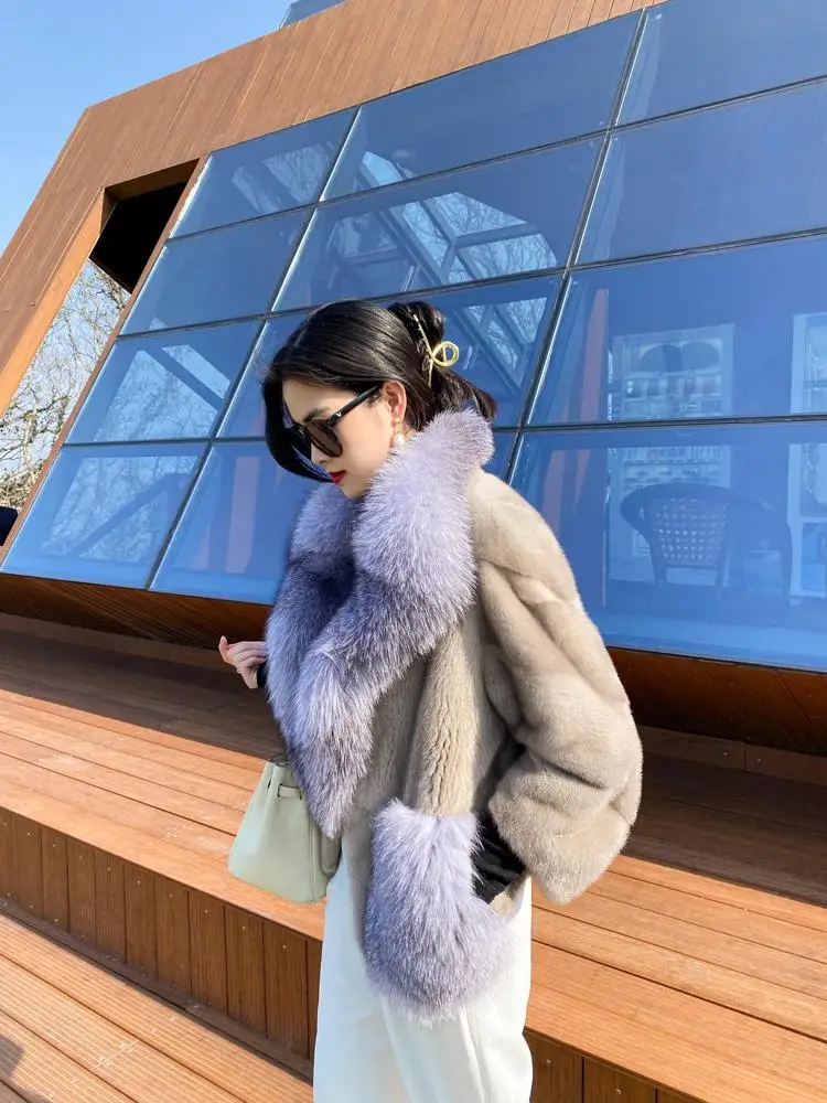 

New imported mink fox fur whole mink Haining fur coat female fur short section fashionable female mink lady coat